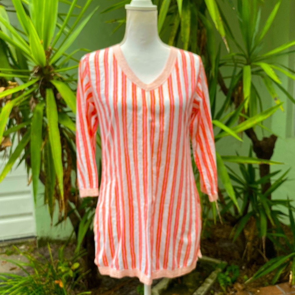 Orange and White Cover up Tunic blouse